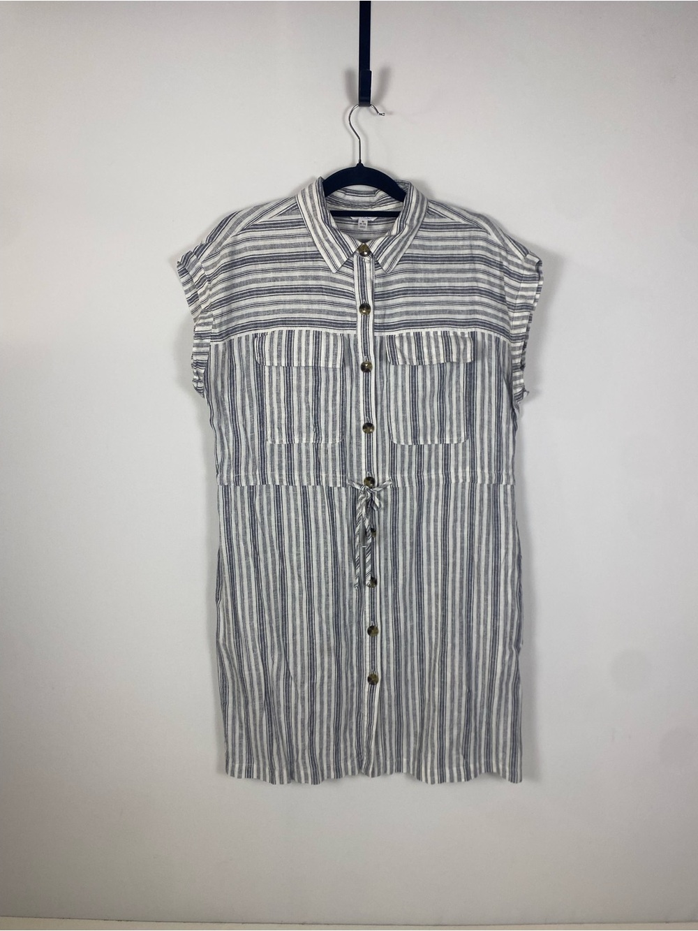 Time & Tru Striped Drawstring Short Sleeve Shift Shirt Dress Size M
